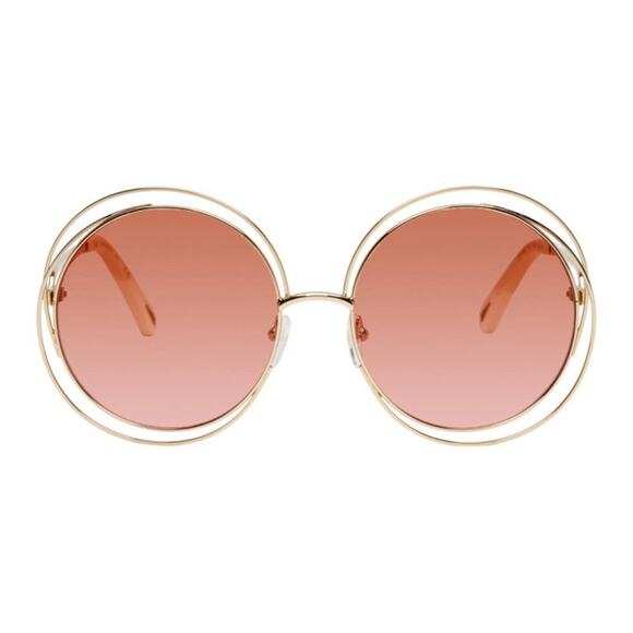 CHLOE Oversize Gold and Pink Carlina Petite Gradient Sunglasses w/ Case - Picture 7 of 10